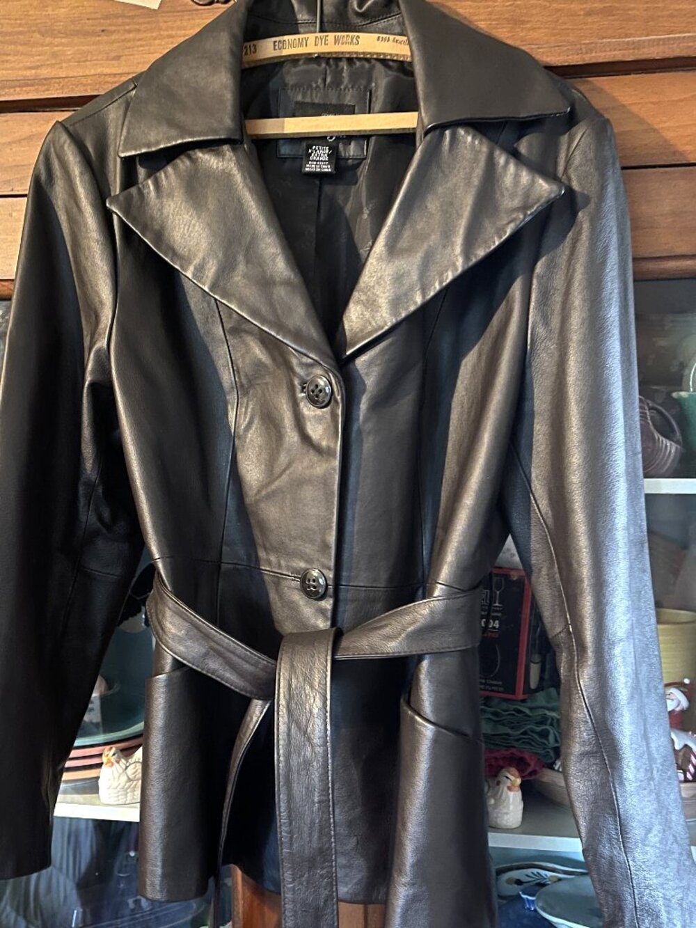 Dark Brown East 5th Leather Jacket with Tie-Size XL Petite